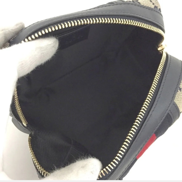 GUCCI WEBBING GG LOGO CANVAS LEATHER COSMETIC POUCH/1A6172 - Picture 5 of 13